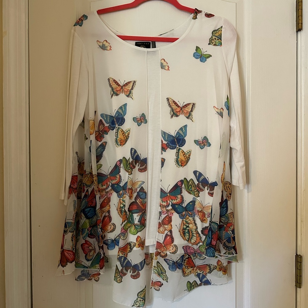 Cato White Butterfly Print Women's Blouse